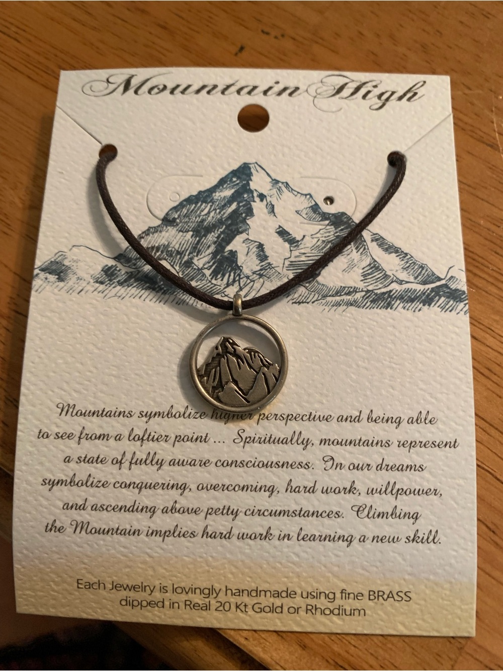Brass Pendant Necklace — Brown Cord